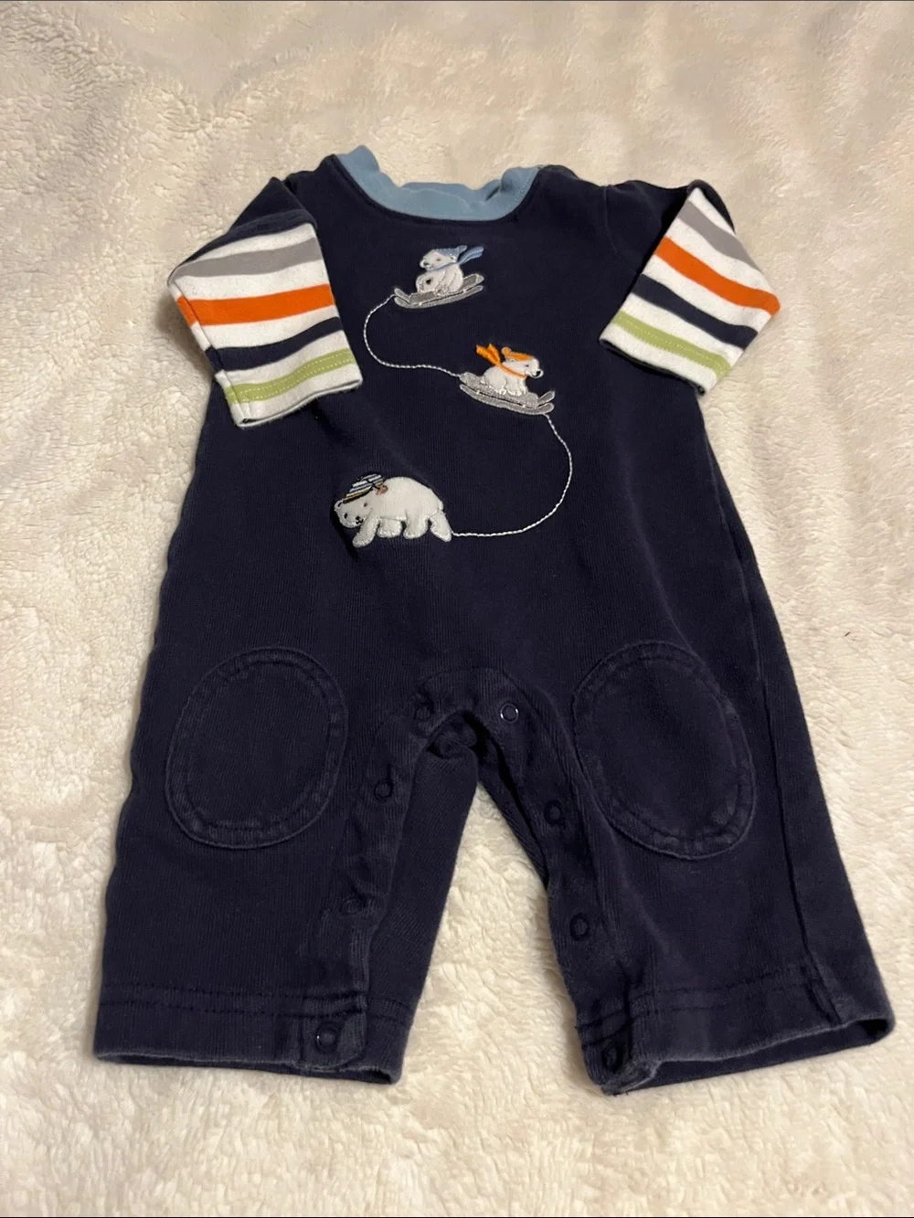 Gymboree Navy One-Piece with Striped Sleeves